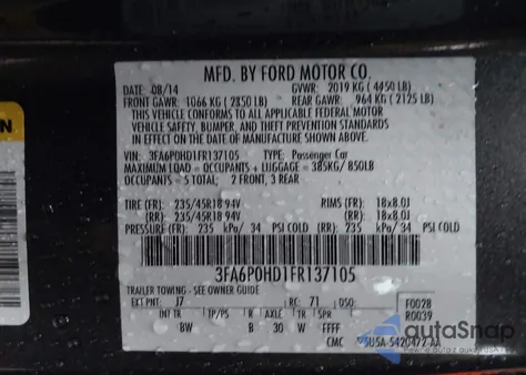 2015 Ford Fusion Se из США, поврежденный, VIN 3FA6P0HD1FR137105